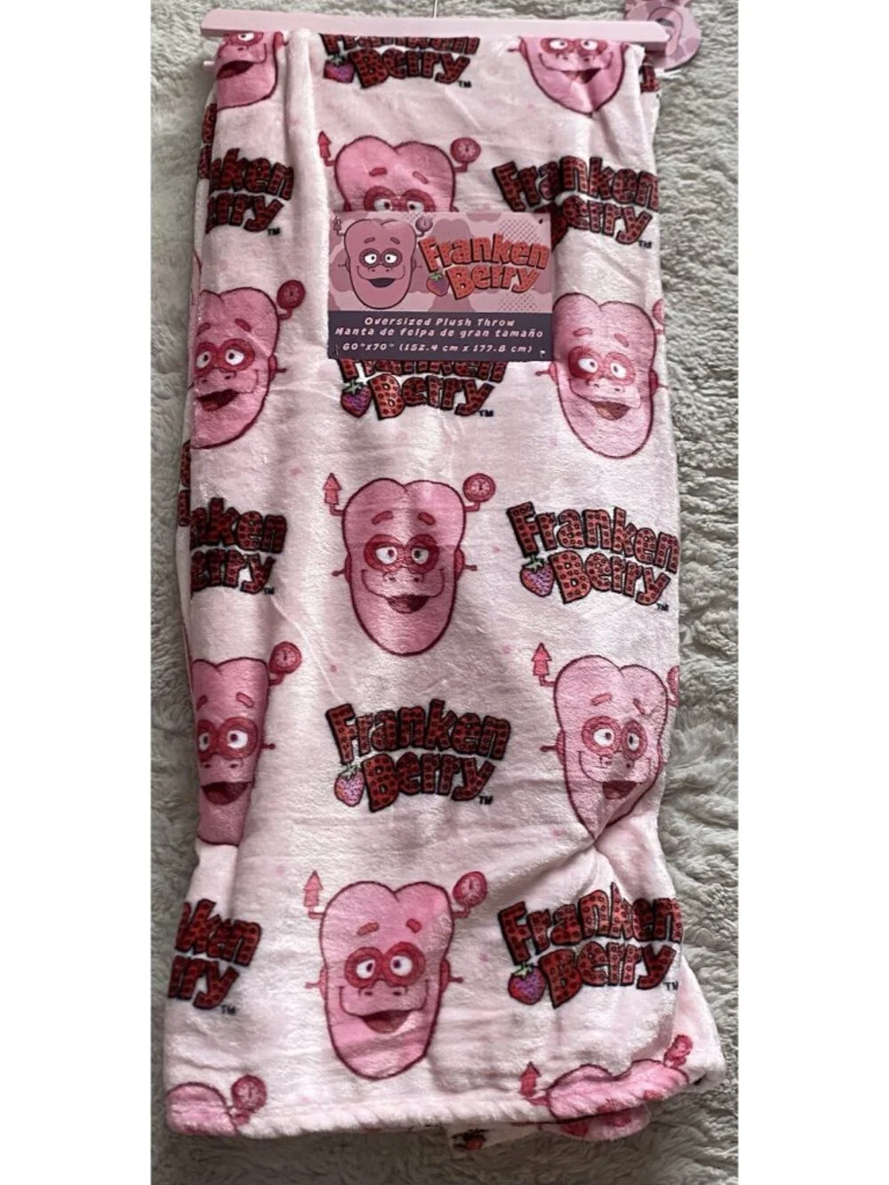 Franken Berry Monsters Cereal Pink Oversized Plush Throw Blanket 60” X 70” NEW